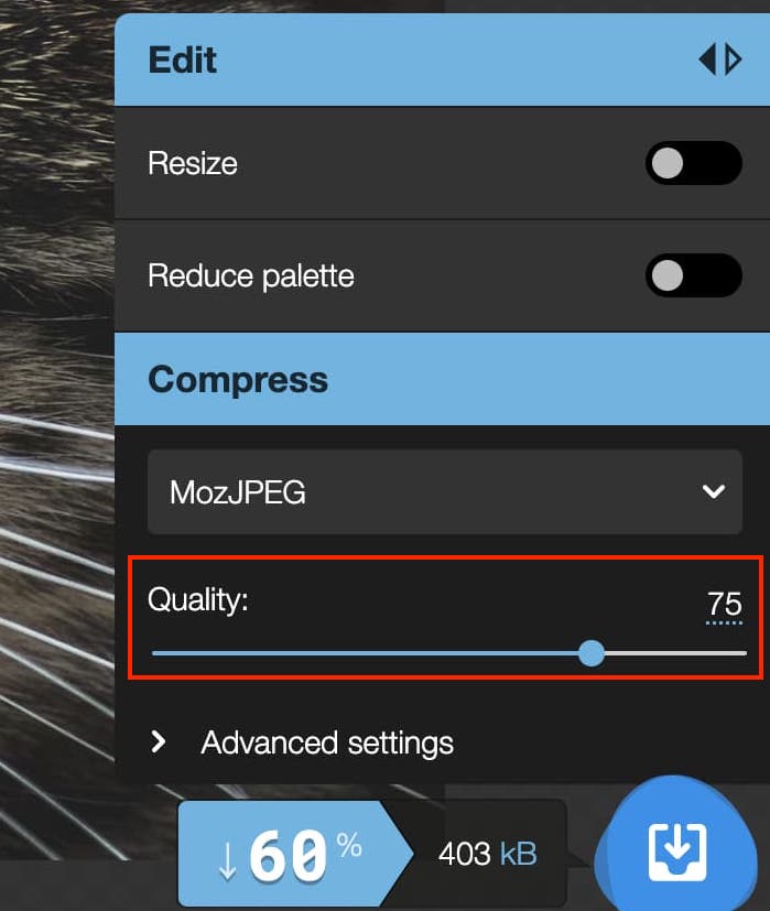 Image quality setting area