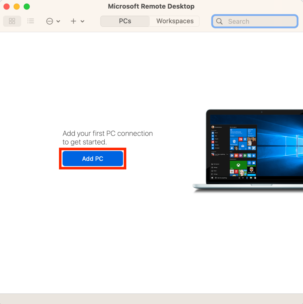 Microsoft Remote Desktop 新しい接続設定の追加