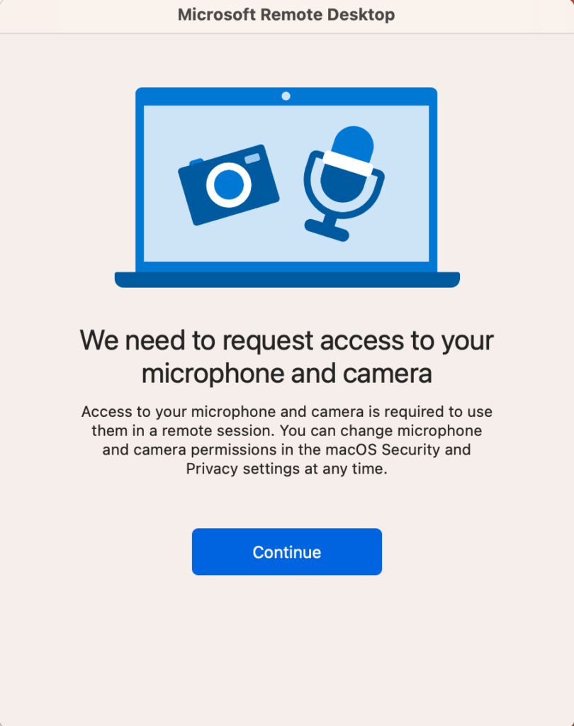 Microsoft Remote Desktopカメラとマイクのアクセス許可